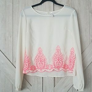 Long sleeve pink embroidery shirt